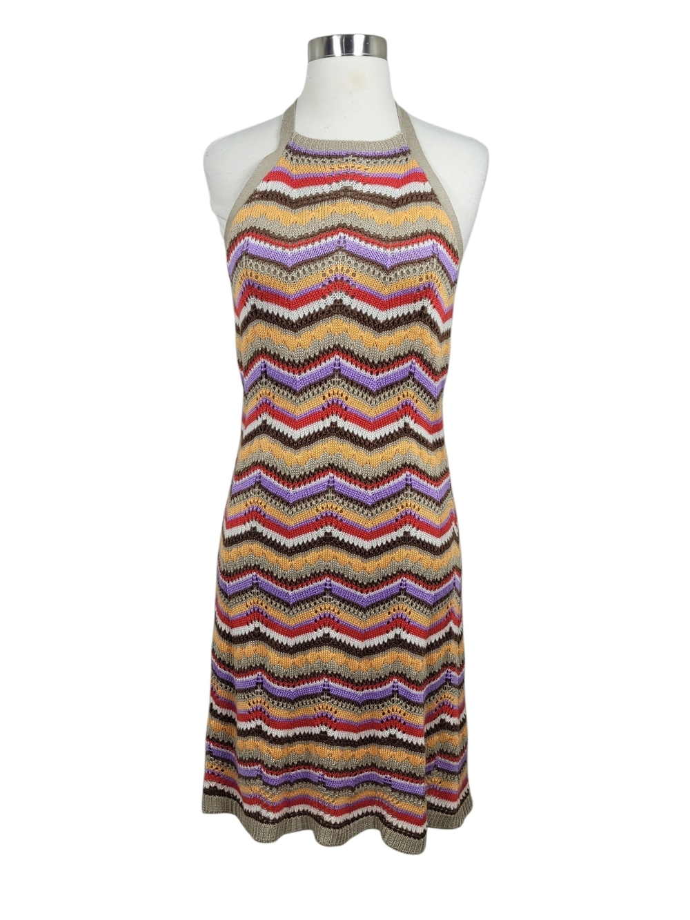 SO Multicolor Knit Crochet Halter Vacation Resort Dress Size XL